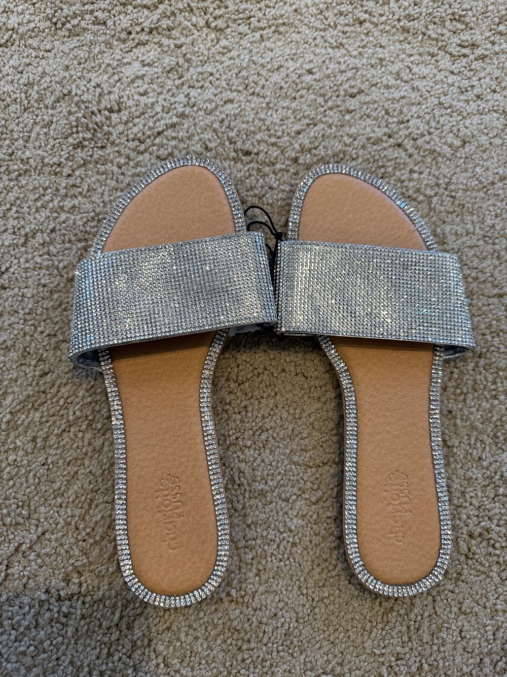 Charlotte Russe Silver Rhinestone Slide Sandals